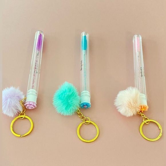3pcs Tube Eyelash Brush/Spoolie with Furball & Gold Keychain | Mascara Wand - Picture 3 of 6